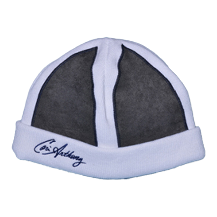 Gray and Navy Suede Criss Cross Beanie