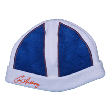 Royal Blue and Orange Suede Criss Cross Beanie