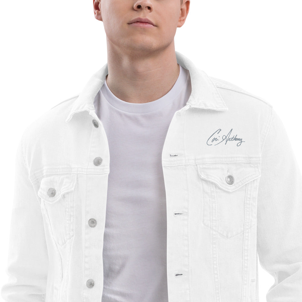 Embroidered Artic White Denim Jacket